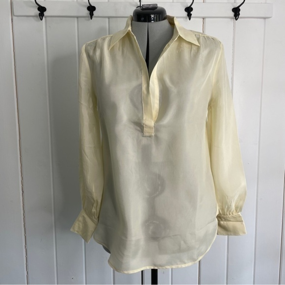 J.Crew Eco Cupro Blend Collared V-Neck Popover Top Yellow Blouse Size S
